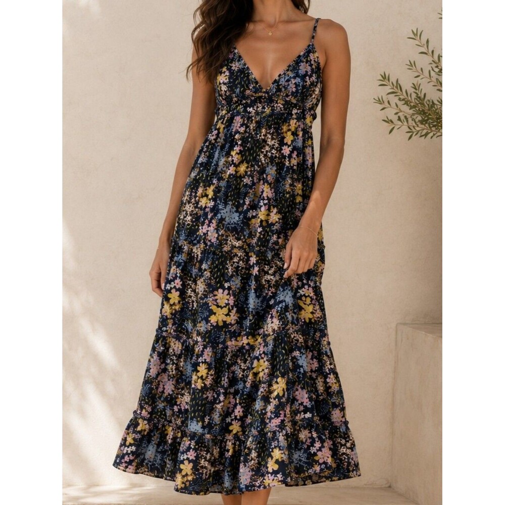 Larsyn & Lilly Floral Empire Waist Tiered Maxi Dress Large Cottagecore Romance